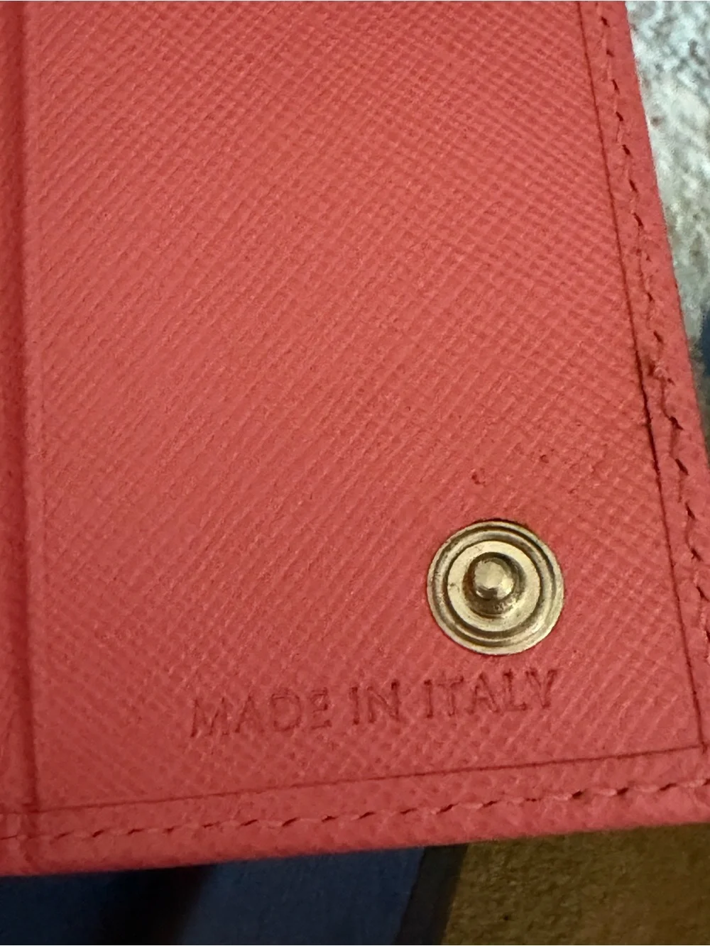 Prada Pink Saffiano Leather Card Holder/Key Holder with Gold Triangle Logo